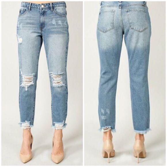 Kancan Medium Wash Distressed Ripped High Rise Jeans - Picture 4 of 6